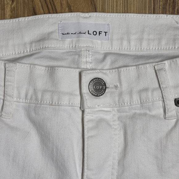 LOFT Made And Loved Skinny Denim Pants White Size 10 Crop Slim Pockets Cinch Hem - Picture 4 of 8